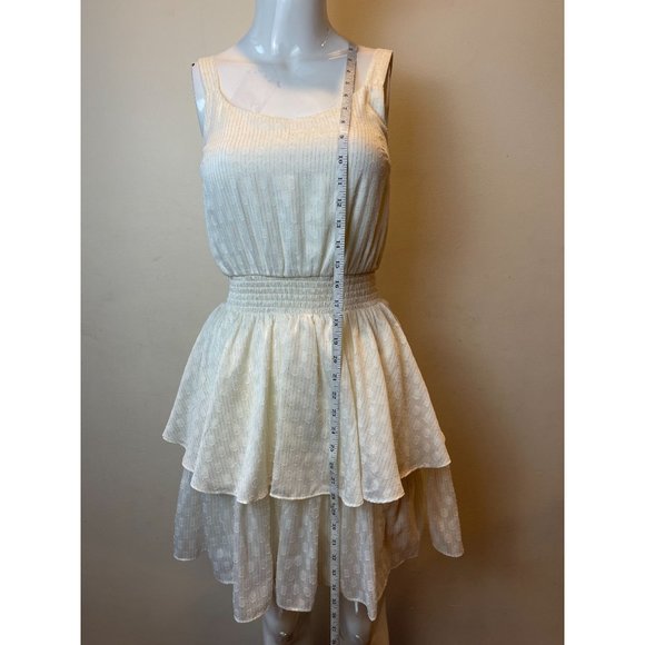 Express Womens Fit & Flare Tiered Dress Ruffle Gold Shimmers 007824706 Ivory XXS - Picture 3 of 7